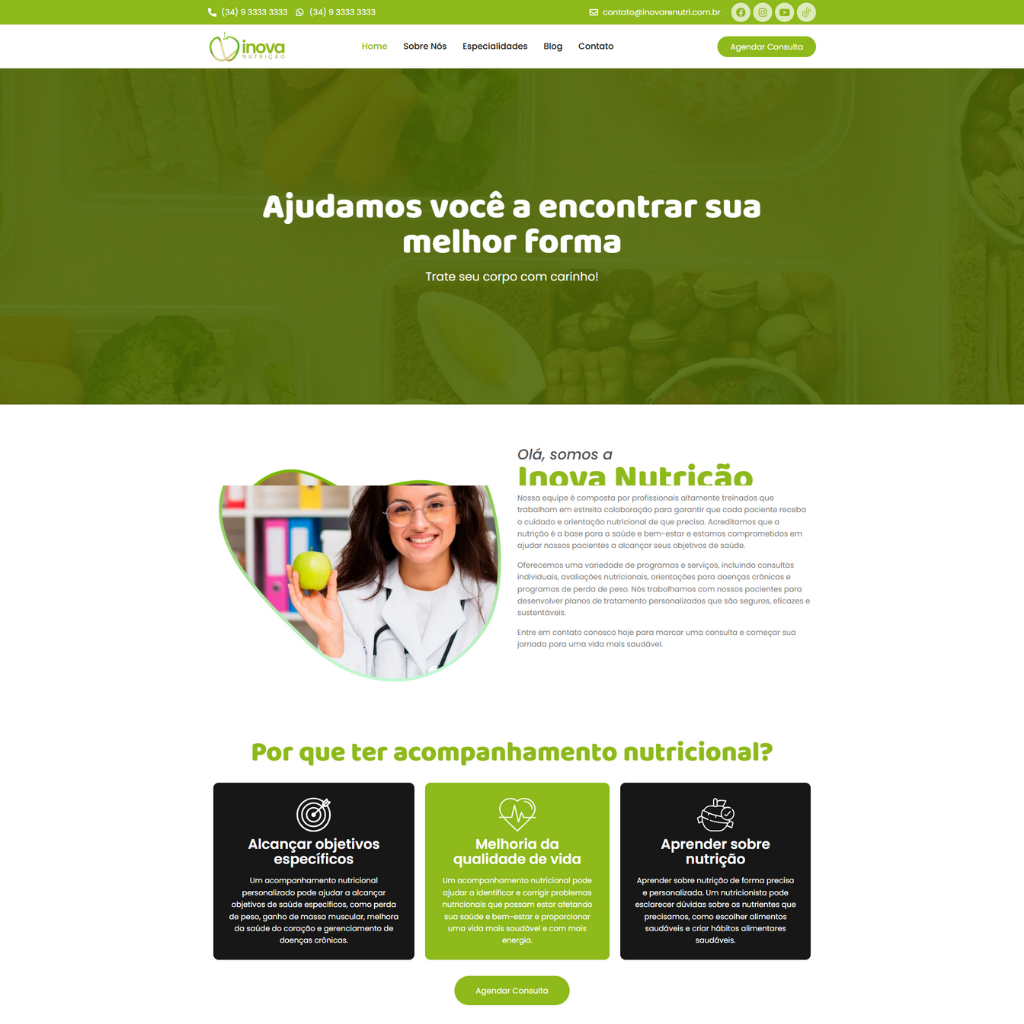 Gestão de redes sociais e tráfego pago 16 site de nutricionista criado no wordpress